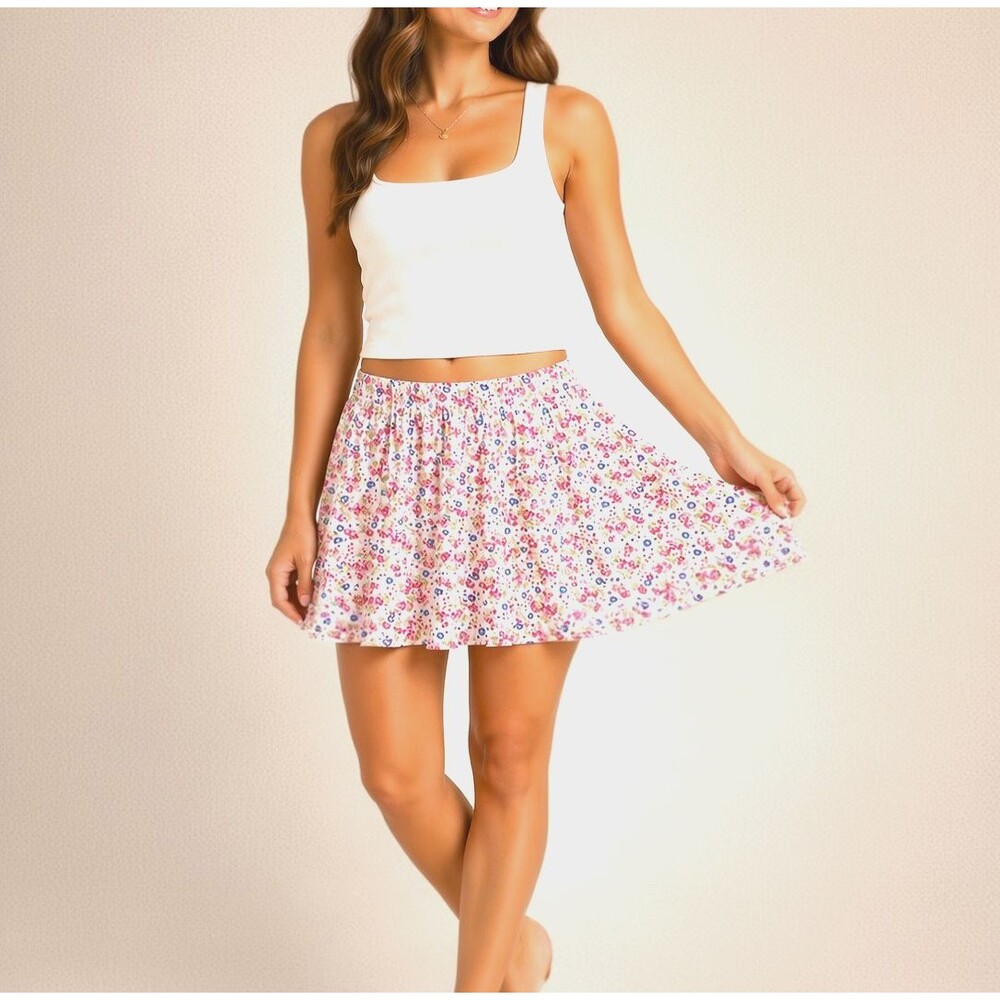 Denim & Supply Ralph Lauren Cotton Mini Skirt Medium Floral Swing Skater Cottage